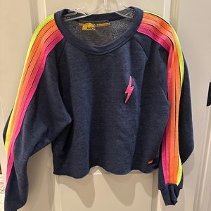 Aviator Nation Bolt Cropped Classic Crewneck in Heather Navy Neon